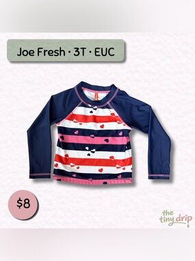 Joe Fresh Girls' Navy Pink Red Heart Stripe Rashguard (Size 3T)